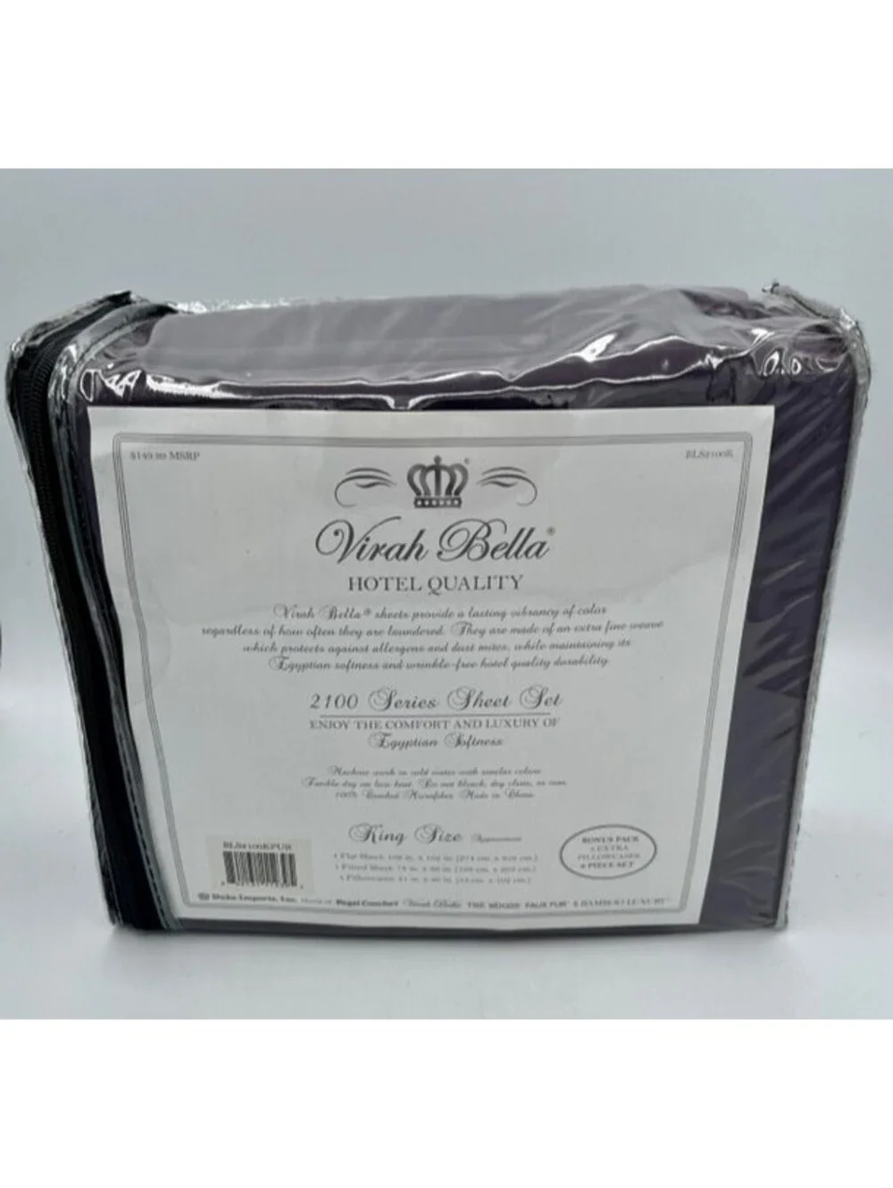 Virah Bella Platinum 2400 Series King Sheet Set 4 Pillowcases In Deep Purple NIB